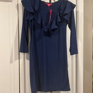 Lilly Pulitzer Oyster Bay Navy Swiss Dot Dress S